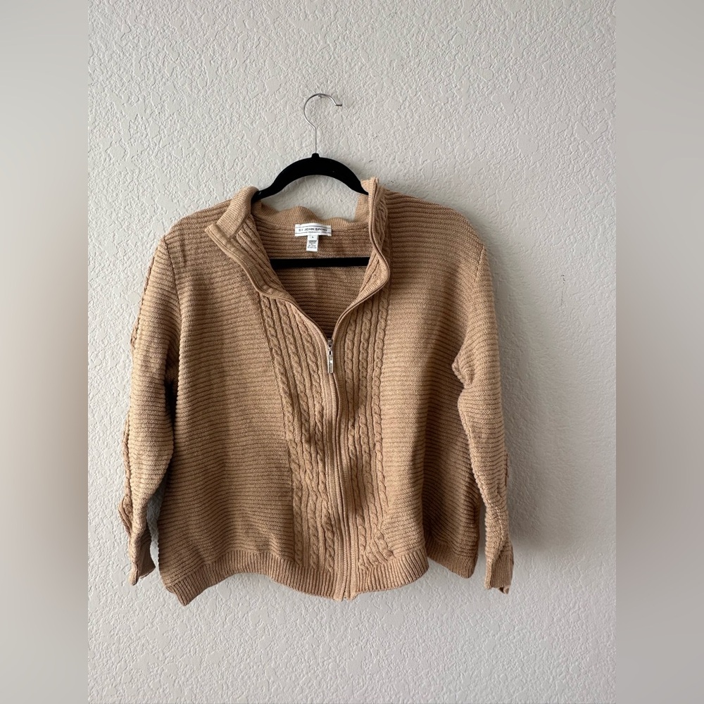 St. John Sport Women's Tan Wool Sweater Zipper Jacket Size Large